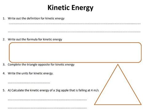 Ks4 Gcse Physics Kinetic Energy Ke Formula Worksheet With Questions And Answers Teaching