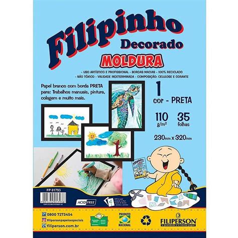 Bloco Filipinho Moldura 1 Cor Preta 120g m² 35F Filiperson Risca e