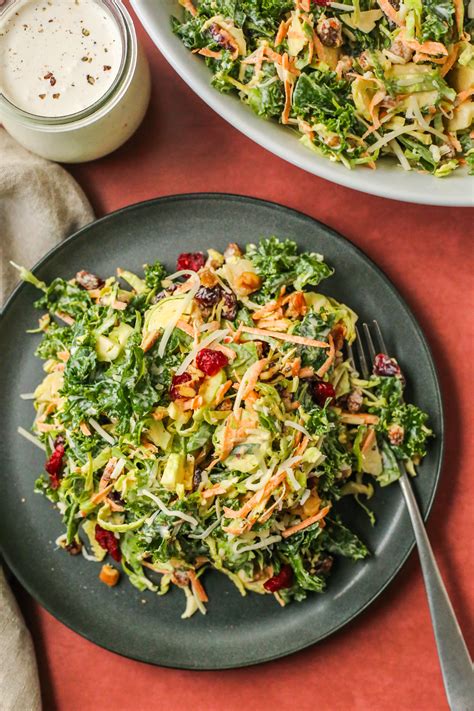 Kale And Brussels Sprout Salad With Creamy Peppercorn Dressing