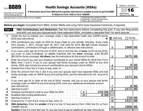 2016 HSA Form 8889 - Instructions and Example | HSA Edge