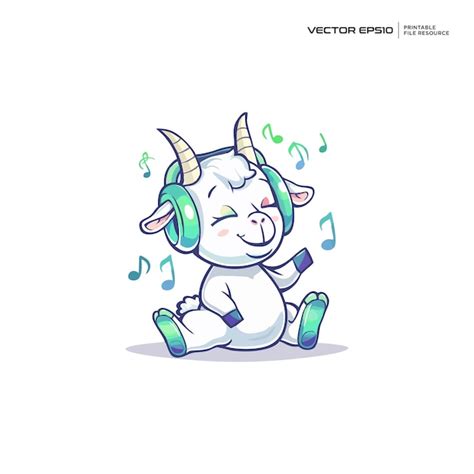 Premium Vector Cute Goat Listening To Music Character Mascot Logo