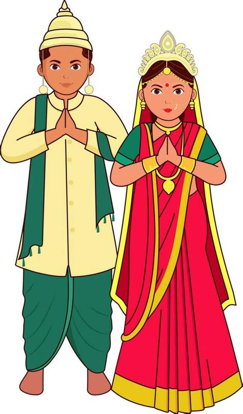 Bengali Wedding Couple Greeting Namaste In Traditional Dress 24144044