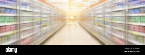 supermarket aisle with refrigerators motion blurred background Stock ...