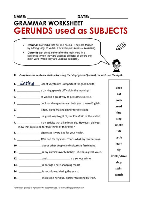 Gerund Worksheets For Esl Students