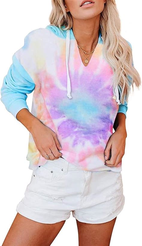 Buy Womens Tie Dye Hoodie Long Sleeve Sweatshirt Casual V Neck Loose