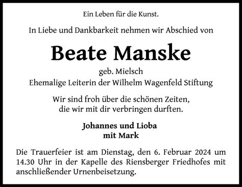 Traueranzeigen Von Beate Manske Trauer Gedenken