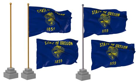 State Of Oregon Flag Waving Different Style With Stand Pole Isolated 3d Rendering 32064659 Png