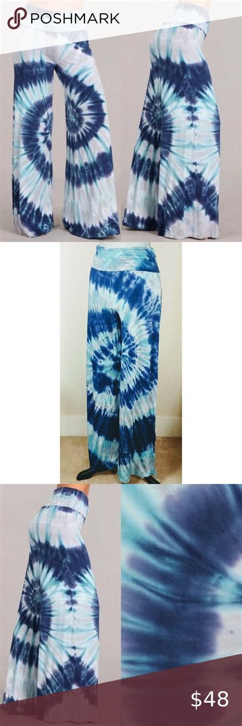 Chatoyant Blue Tie Dye Hippie Boho Wide Leg Palazzo Flare Pants Tie