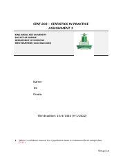 Ass 3 Stat 203 Docx STAT 203 STATISTICS IN PRACTICE ASSIGNMENT 3