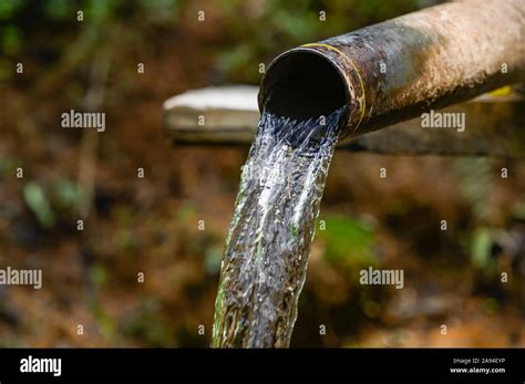 Clean Water Flowing From An Old Pipe Yawngshwe Shan State Myanmar