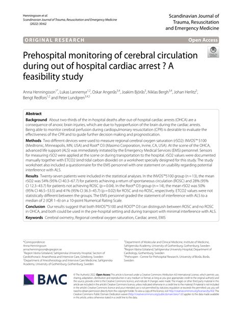 PDF Prehospital Monitoring Of Cerebral Circulation During Out Of