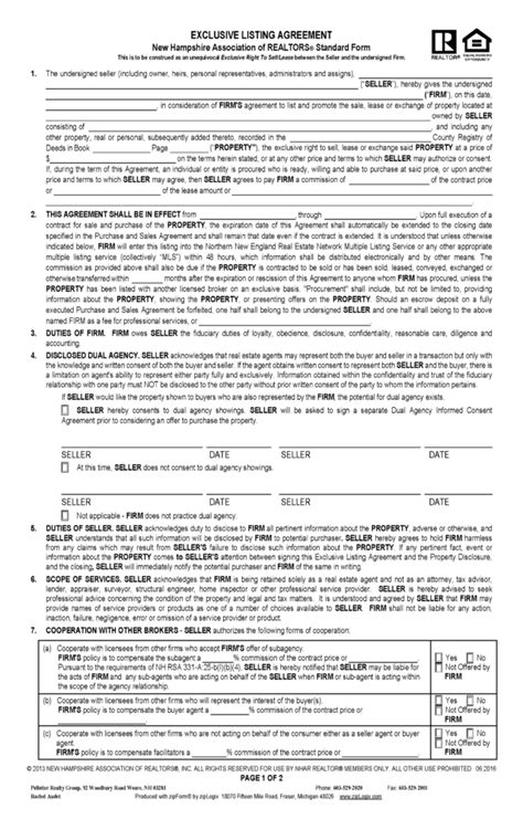 Free New Hampshire Real Estate Listing Agreement Pdf Word