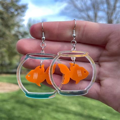 Acrylic Goldfish Bowl Dangle Earrings Novelty Earrings Unique Earrings