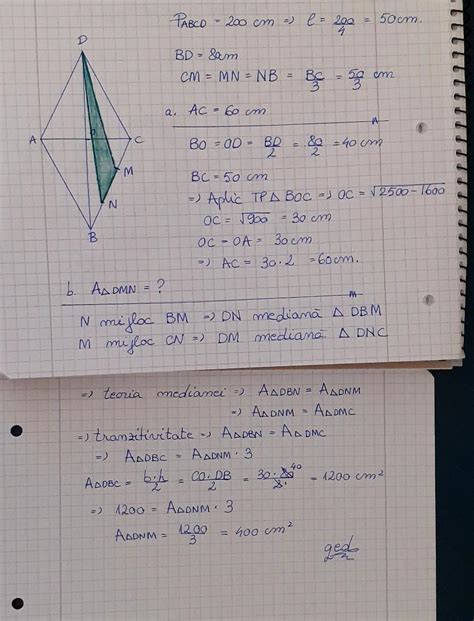 6 În figura alăturată este reprezentat rombul ABCD cu perimetrul egal