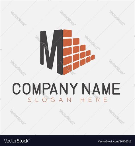 Letter M And Brick Construction Logo Template Vector Image On