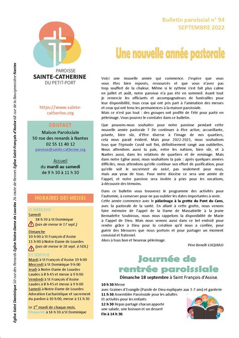 Bulletin De SEPTEMBRE 2022 Paroisse Sainte Catherine Du Petit Port