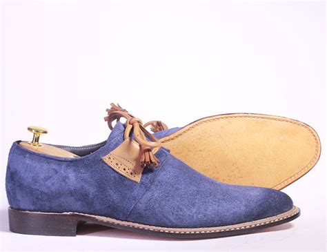 Handmade Mens Blue Suede Shoe Men Designer Shoes Men Lace Up Dress Theleathersouq