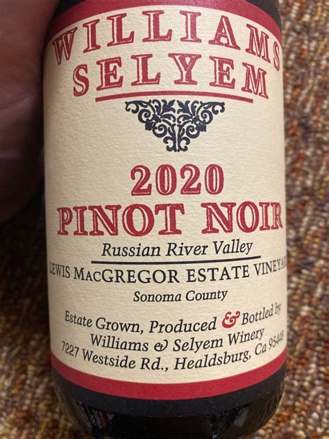 2020 Williams Selyem Pinot Noir Lewis MacGregor Estate Vineyard USA