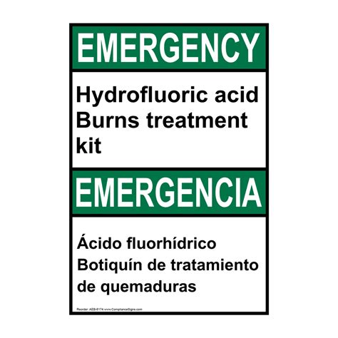 Ansi Emergency Hydrofluoric Acid Burns Kit Bilingual Sign Aeb