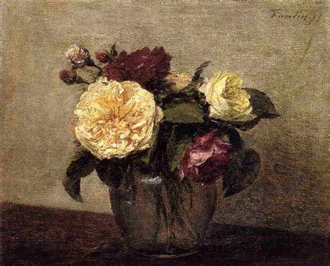 Yellow And Red Roses Ignace Henri Jean Theodore Fantin Latour