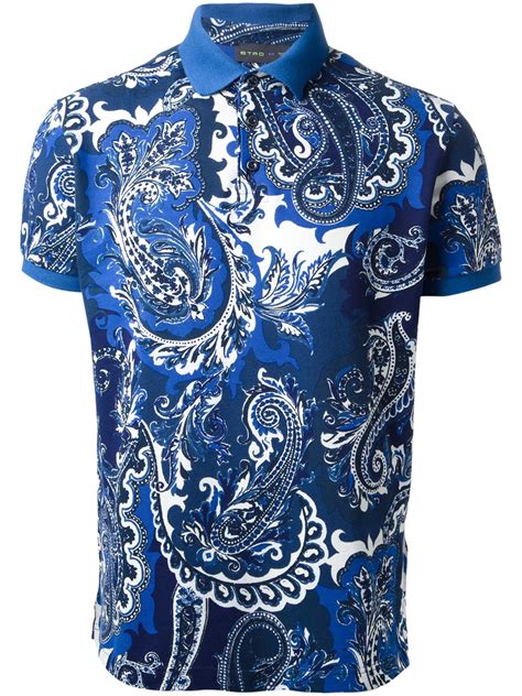 Etro Paisley Print Polo Shirt In Blue For Men Lyst