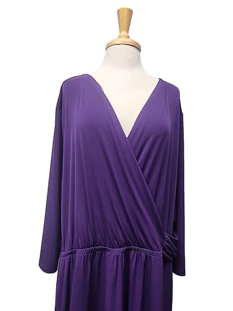 Lane Bryant Womens V Neck Maxi Dress 3 4 Sleeve Purple Size Plus 30 32