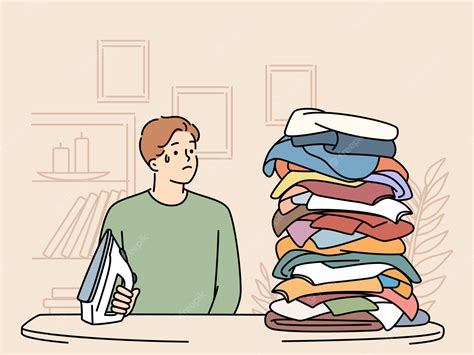 Premium Vector Unhappy Man Distressed With Clothes For Ironing