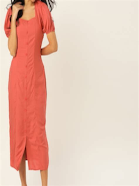 Buy Dressberry Women Coral Pink Solid A Line Sustainable Ecovero Dress