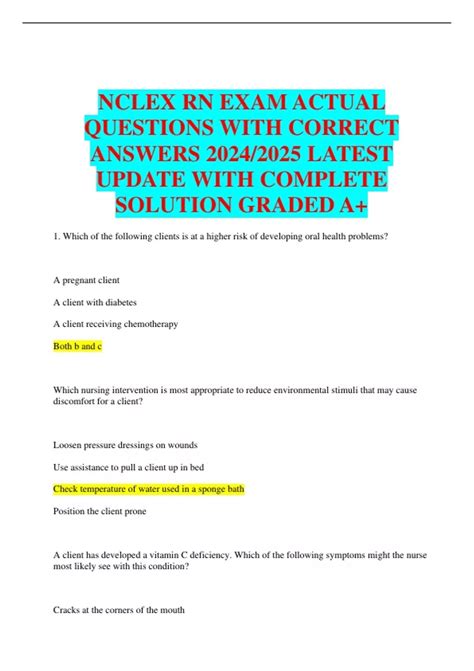 Nclex Rn Exam Actual Questions With Correct Answers 2024 2025 Latest Update With Complete