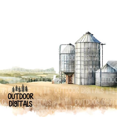 Grain Silo PNG, Watercolor Silo Clipart, Silo Wall Art, Silo Sublimation PNG, Grain Silo Art ...