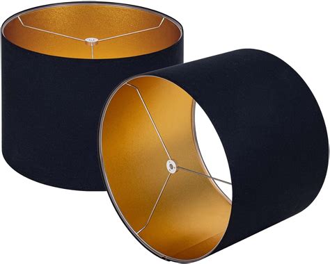 Wellmet Blackgold Set Of 2 Drum Lampshades Easy Assembly Required 14 Top X 14 Bottom X 11