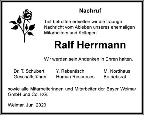 Traueranzeigen Von Ralf Herrmann Trauer In Thueringen De