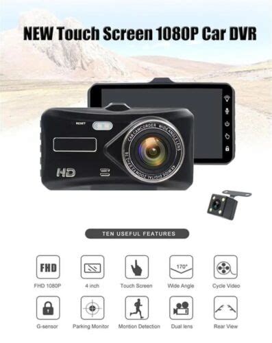 4” Touch Screen 1080p Hd Dual Lens Car Dvr Record Frontrear Camera Dash Cam 4in Ebay