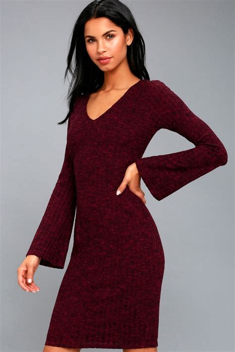 Cozy Knit Dress Burgundy Dress Ribbed Knit Dress Lulus