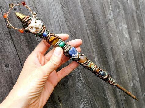 Wand Owl Wand Crystal Wand With Owl Totem Snowy Owl Crystal Etsy