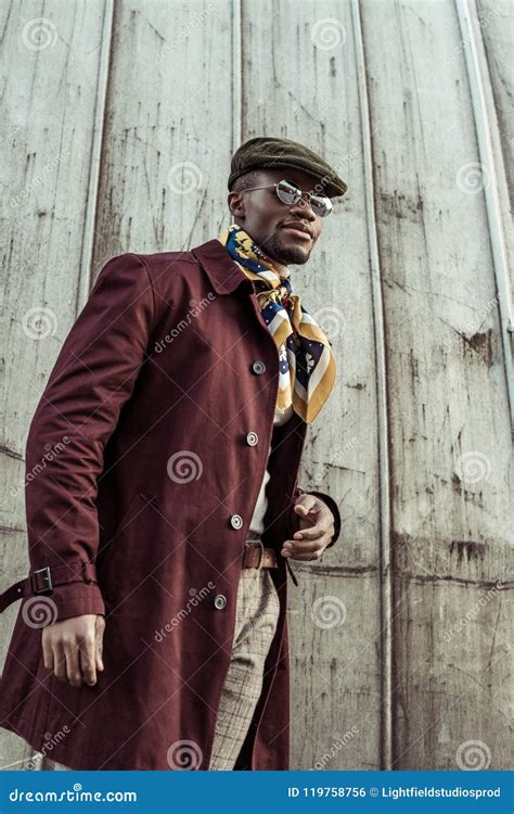 Handsome African American Man In Fashionable Autumn Outfit And