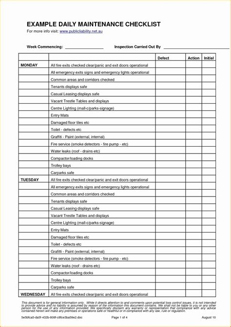 Preventive Maintenance Checklist Template