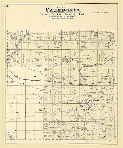 1889 Map Of Caledonia Township Waupaca County Wisconsin Etsy