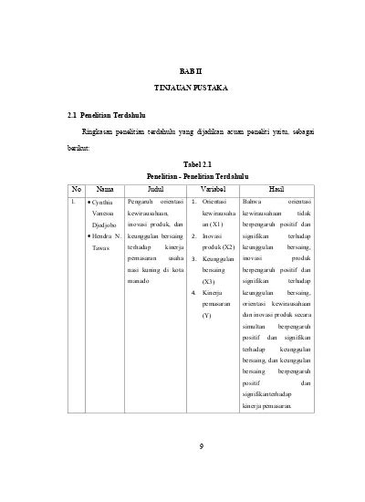 BAB II TINJAUAN PUSTAKA Tabel 2 1 Penelitian Penelitian Terdahulu No