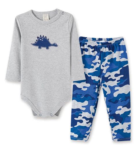 Conjunto Bebê Body manga longa e calça Dino Mescla Camuflado