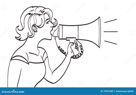 Vector Full Portrait Of A Beautiful Woman Shouting With A Megaphone