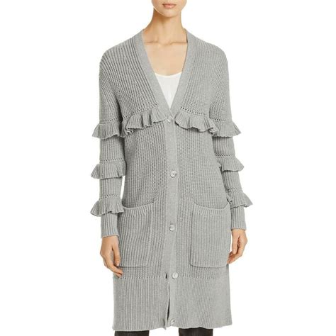 Michael Michael Kors Womens Gray Ruffled Long Cardigan Sweater Top Xl