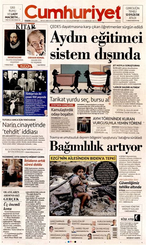 Cumhuriyet Gazetesi Cumhuriyet Manşet Oku Haberler 12 Eylül 2024