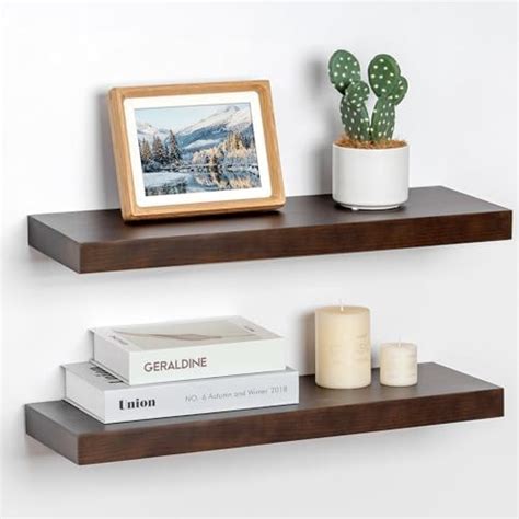 Floating Shelves 24 Inch Long 8 Inch Deep Wood Wall Shelves Set Of 2 Thick Wooden