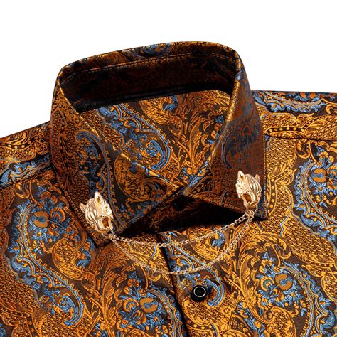 L Ks Erkek Ipek G Mlek Alt N Mavi Uzun Kollu Slim Fit Paisley K Rm