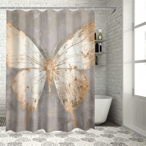 Comio Shower Curtain Golden Butterfly Glimmer Multiple Sizes White