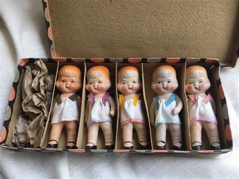 Rare Set Of 5 Japan Bisque Porcelain Kewpie Style Dolls In Box Etsy Kewpie Dolls Kewpie