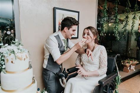 A Disabled Bride With A First Look Geometric Botanical Inspired