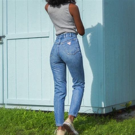 Beautiful Vintage 80s High Waisted Medium Blue Wash Depop Women Denim Jeans Mom Jeans