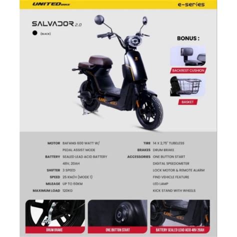 Jual Sepeda Motor Listrik United Salvador Watt Electric Bike